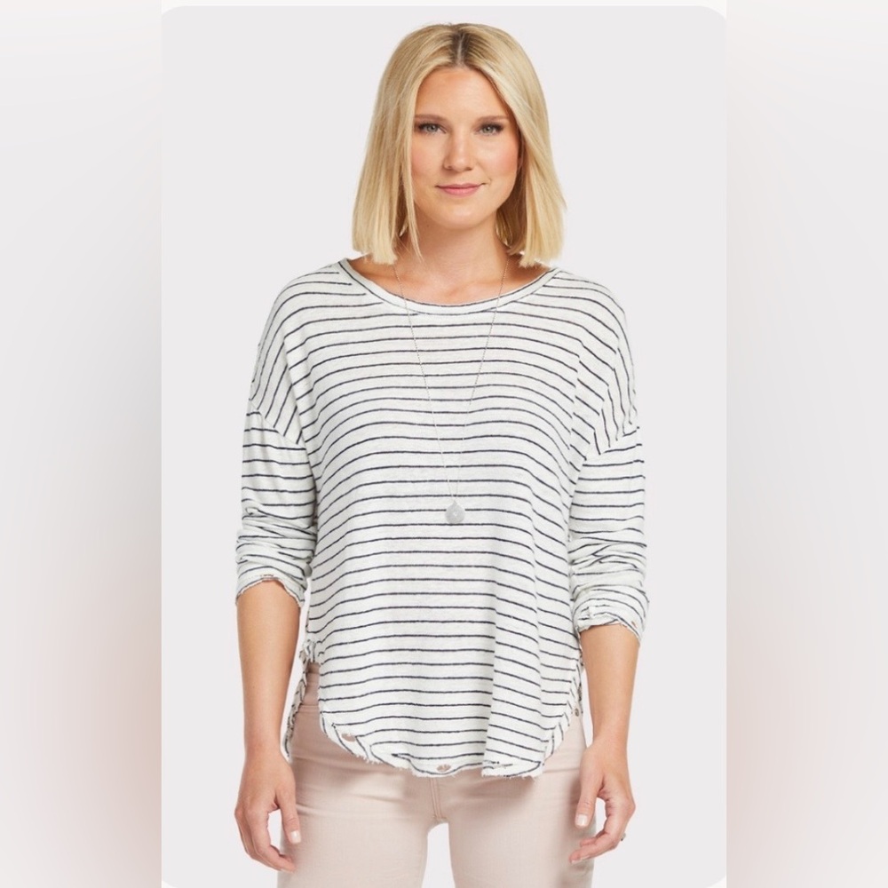 Lovestitch Evereve Distressed Striped Long Sleeve Top